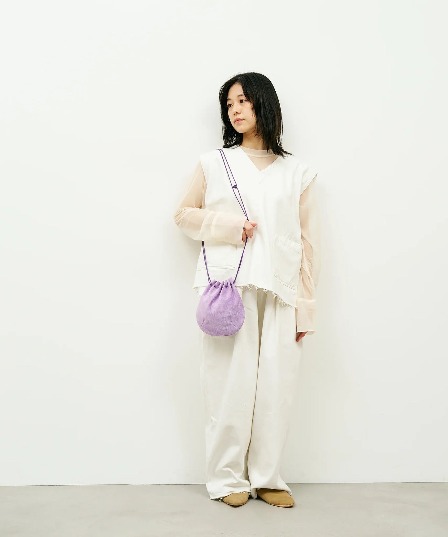 #39/ バルーンショルダー（lavender）/ ピッグスキン・ライニングスエード - REN