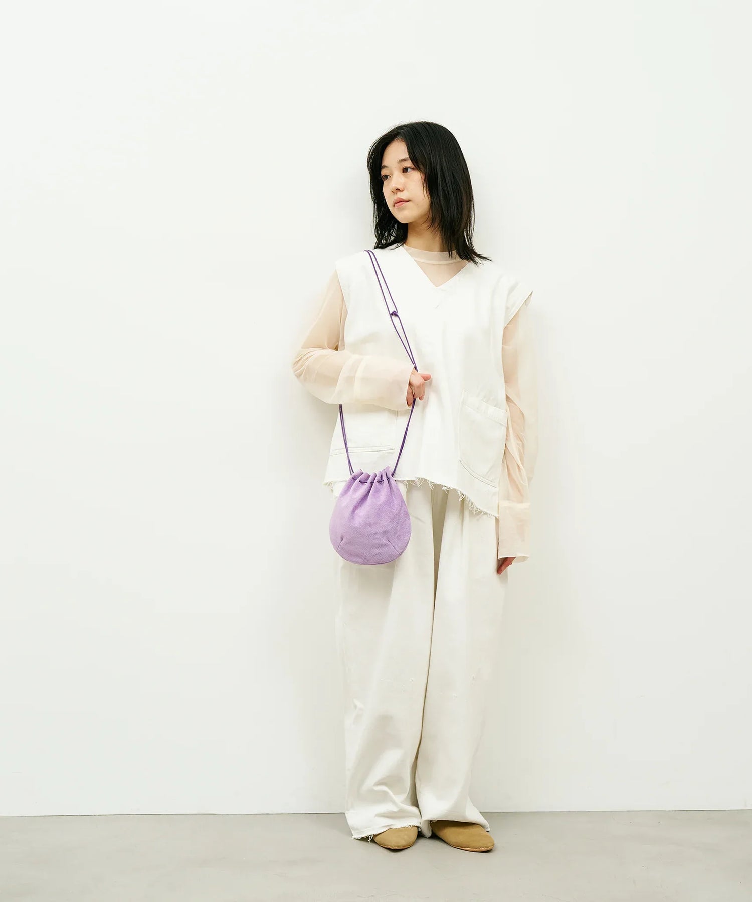 #39/ バルーンショルダー（lavender）/ ピッグスキン・ライニングスエード - REN