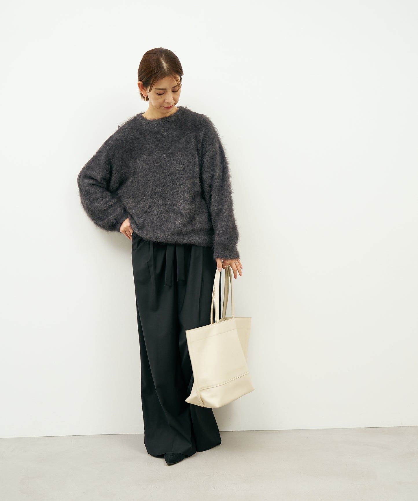 #52b/ ワイドトートL（ivory）/ 牛革・バレンシア