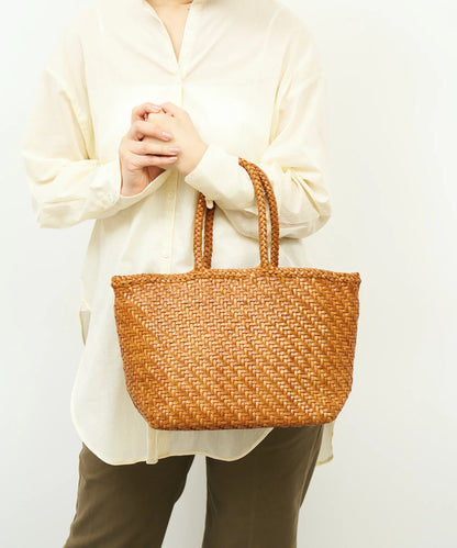 #57/ メルカドトート M（vintage tan）/ 牛革・バッファローメッシュ