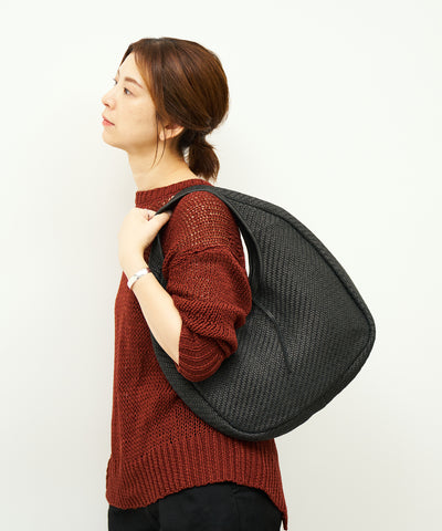 #60/ サークルバスケットM（black）/ 羊革・シープメッシュ