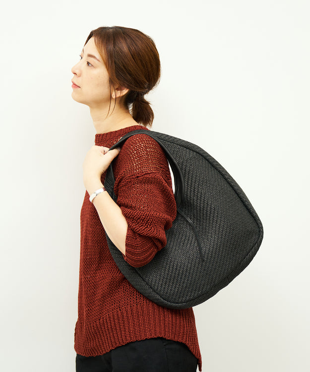 #60/ サークルバスケットM（black）/ 羊革・シープメッシュ