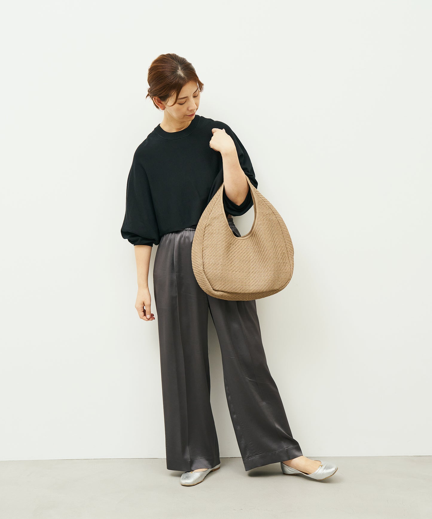 #60/ サークルバスケットM（marron beige）/ 羊革・シープメッシュ