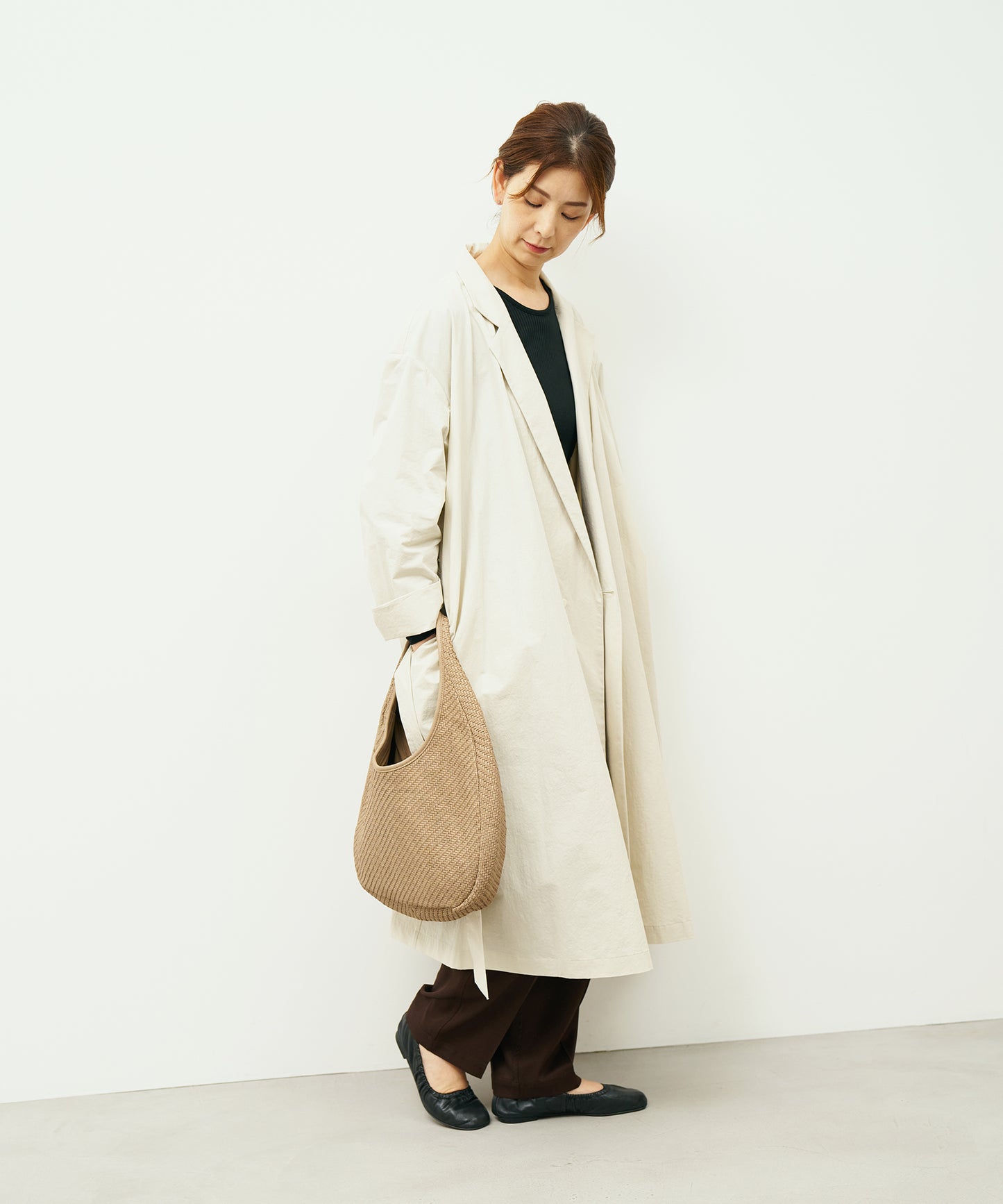 #60/ サークルバスケットM（marron beige）/ 羊革・シープメッシュ