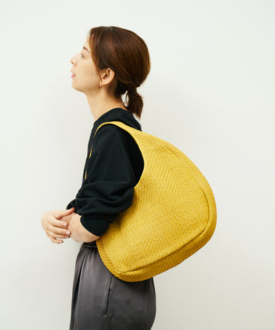 #60/ サークルバスケットM（mustard）/ 羊革・シープメッシュ