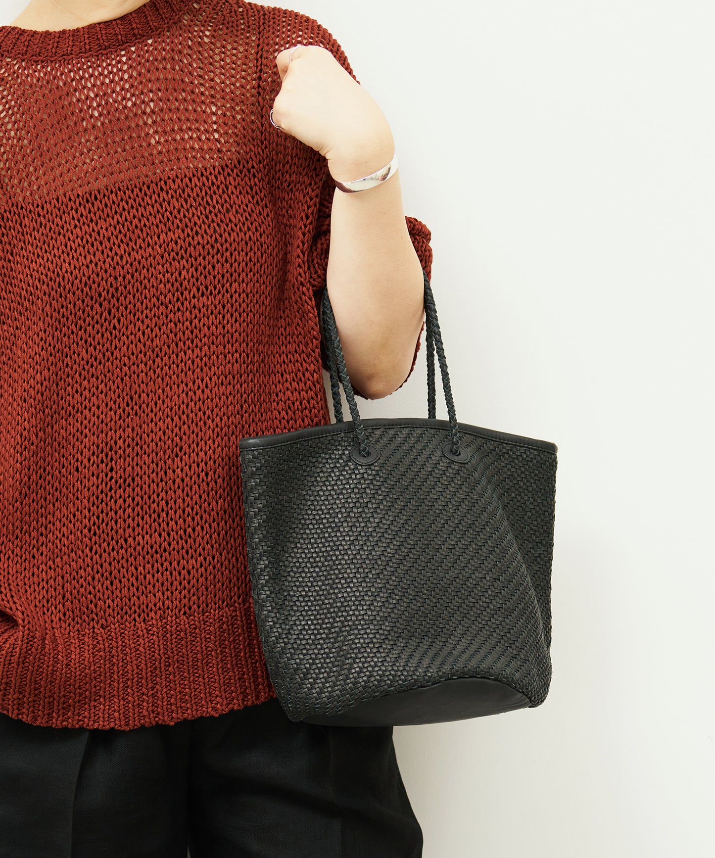 #60/ バスケット（black）/ 羊革・シープメッシュ