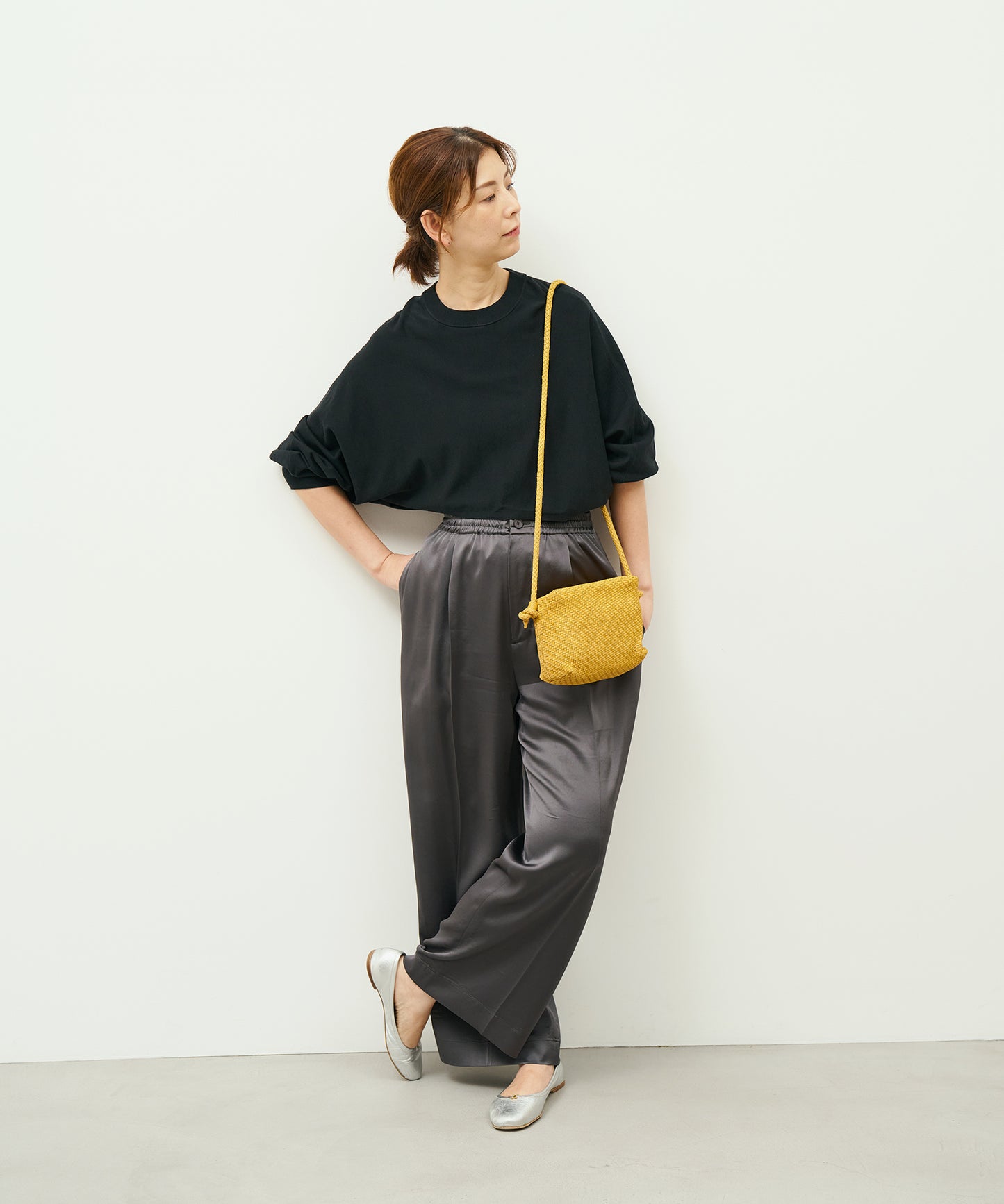 #60/ バレルショルダーS（mustard）/ 羊革・シープメッシュ