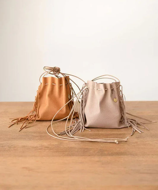 #30/ 結んで作る フリンジサコッシュ (camel)/ WORKSHOPKIT - REN