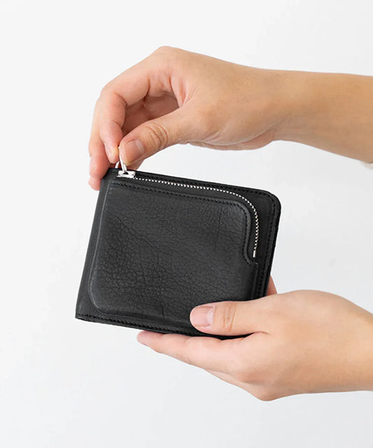 #55/ 外ポケウォレット（black）/ 牛革・ベビーバッファロー - REN